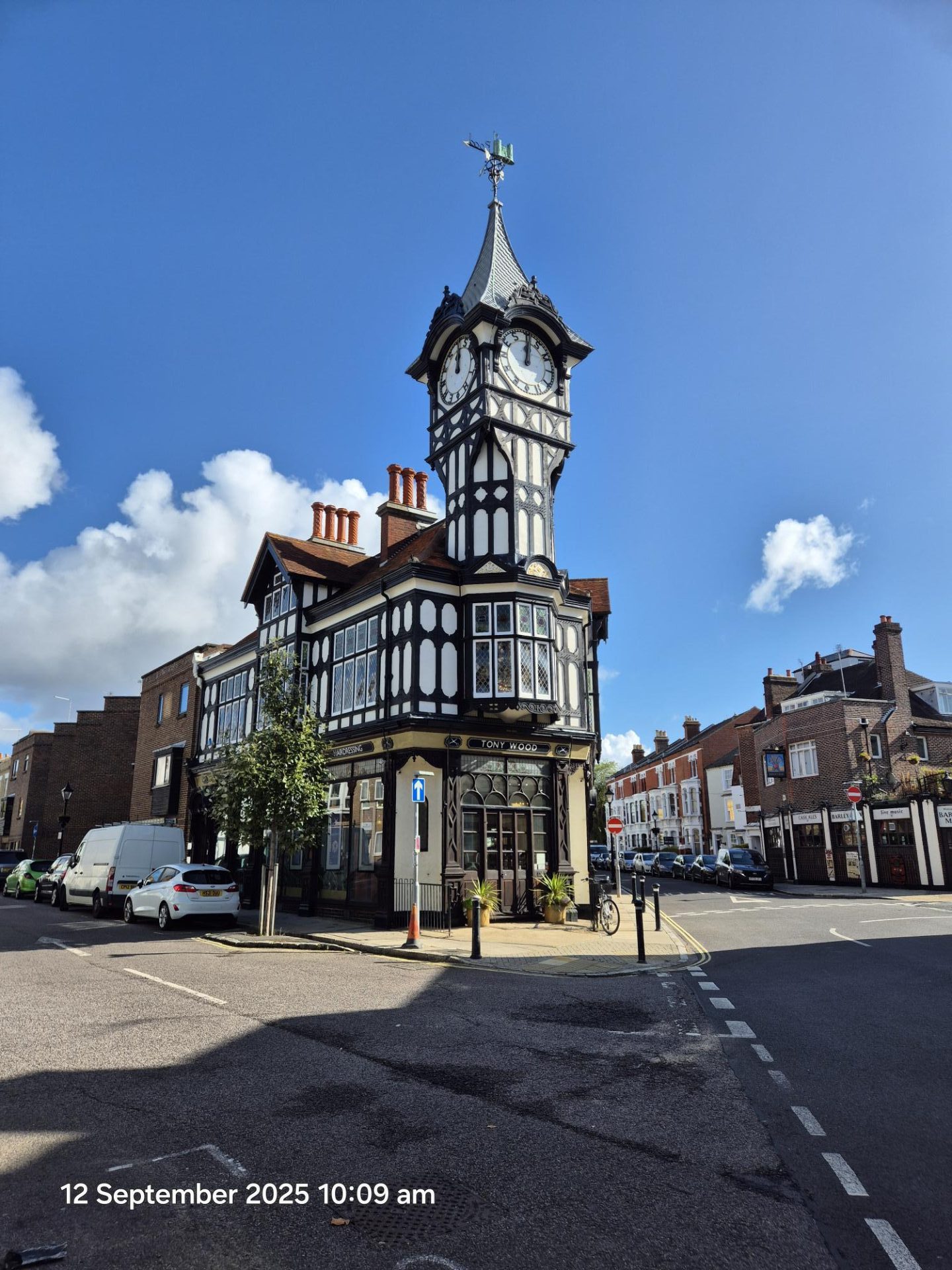 Vintage clock tower and buildings
